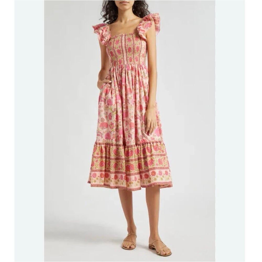 Mille Olympia Smocked Midi Dress size small